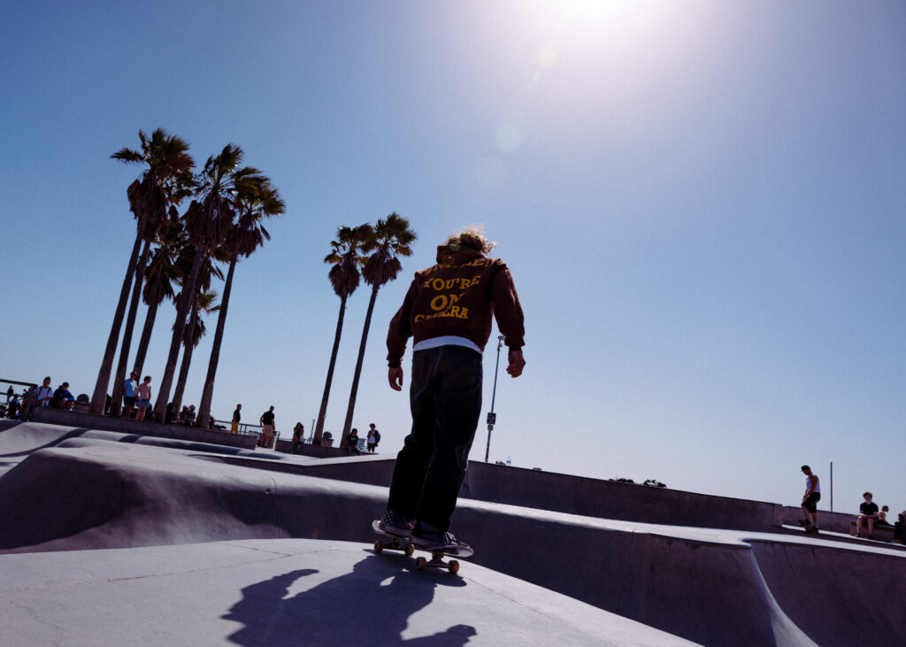 Skateboarder at Venice Skatepark.